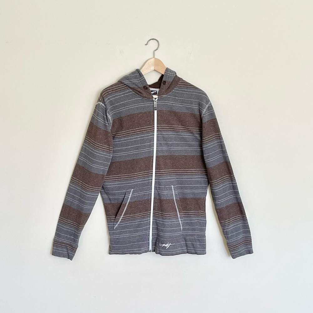 Vintage Y2K Rusty Full Zip Gray Brown Hoodie Jacket Surf Skate Grunge Men’s M